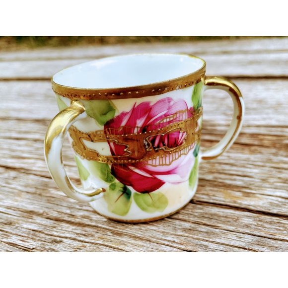 Antique Nippon Hand Painted Roses 3 Handle Loving Cup Small - Picture 2 of 12